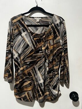 Laura Ashley Brown Black and White Abstract-Print Long-Sleeve Top